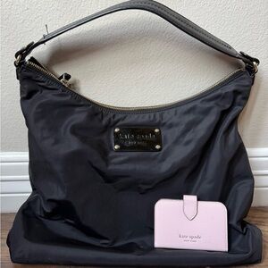 kate spade Black Nylon Hobo with Pale Pink Wallet